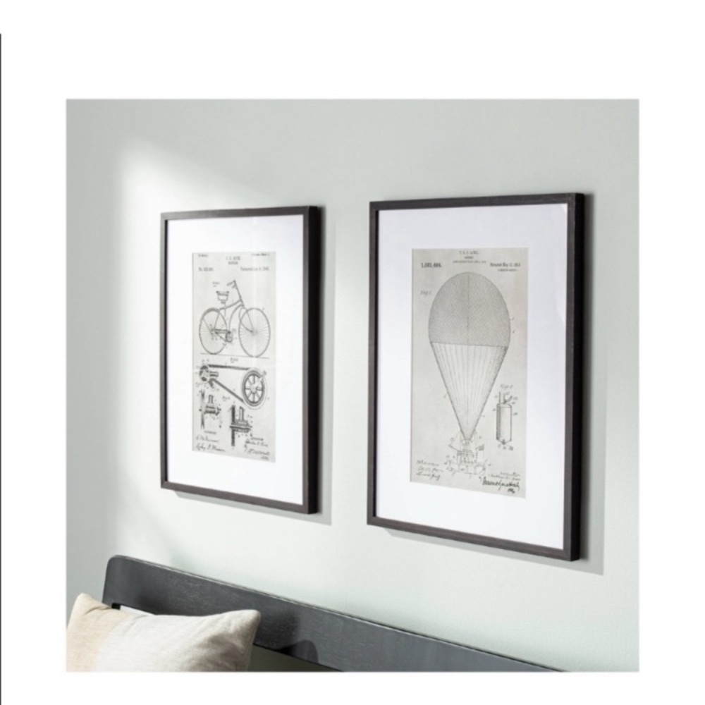 16x20 framed Bicycle/& Hot Air Balloon set. Hearth & Hand-Magnolia